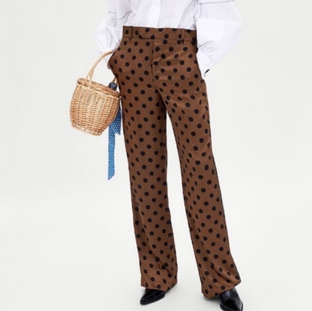 Polka Dot Brown Straight Leg Pant